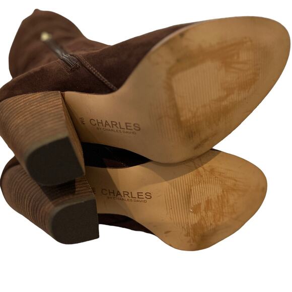 Charles by Charles David Skyler Brown Vegan Suede Stacked Heel Tall Knee Boots 9 - Picture 7 of 7